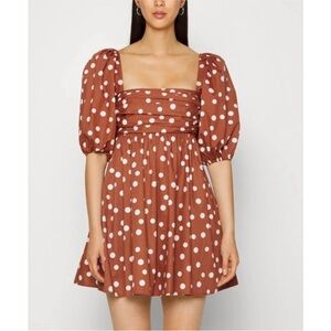 Abercrombie & Fitch Emerson Poplin Polka Dot Puff Sleeve Mini Dress